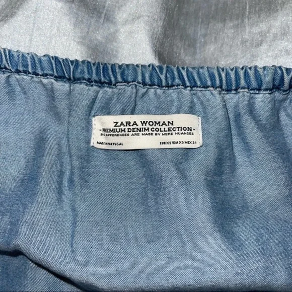 Zara Off The Shoulder Denim Ruffle Top - Picture 5 of 6